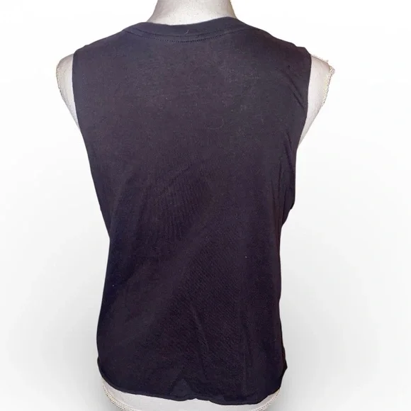 ROLLING STONES USA Band Tee-Shirt Cropped Sleeveless Distressed Black Red SZ Med - Picture 2 of 4